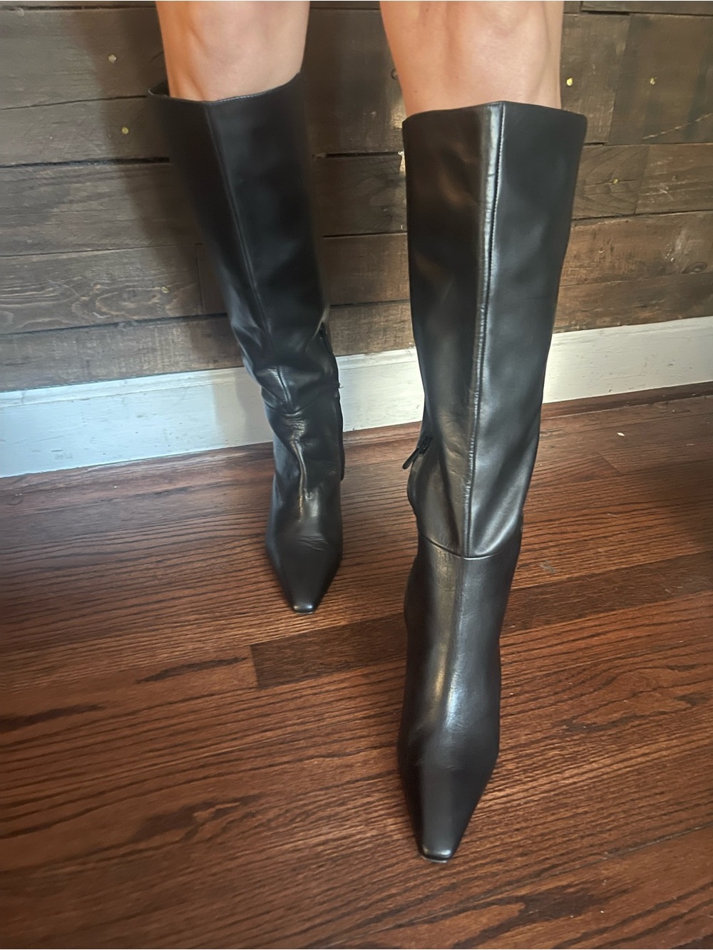 Sam Edelman Sylvia Black Knee-High Pointed-Toe Leather Boots
